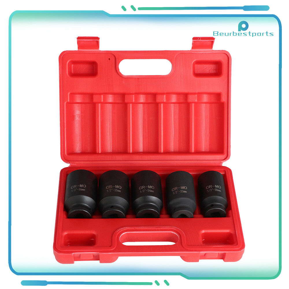 30MM 32MM 34MM 35MM 36MM 5X 1/2» DEEP SPINDLE AXLE NUT SOCKET SET OF12 POINT