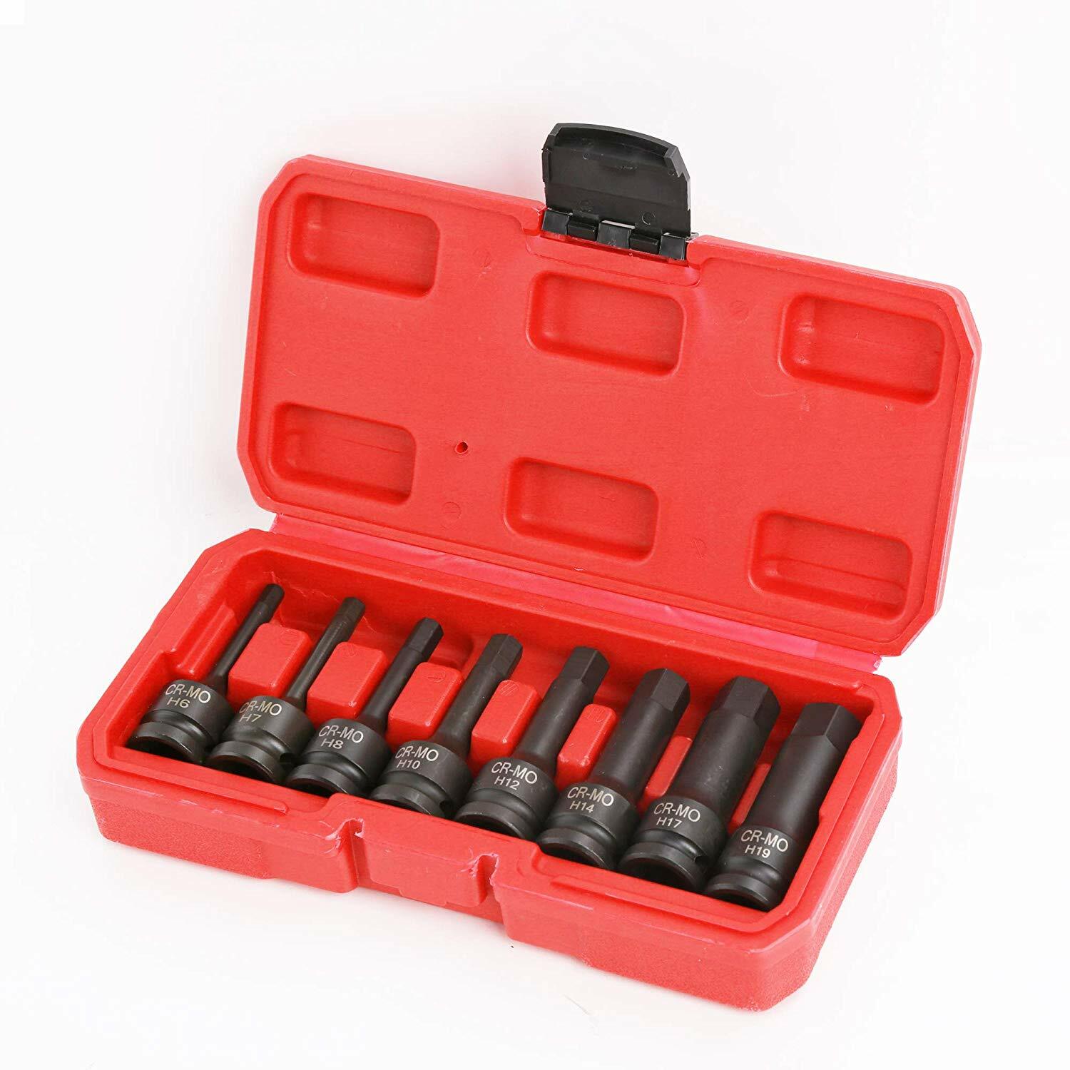 8Pcs Metric 1/2″ Drive Impact Socket Set Hex Bits Long Air Allen Driver