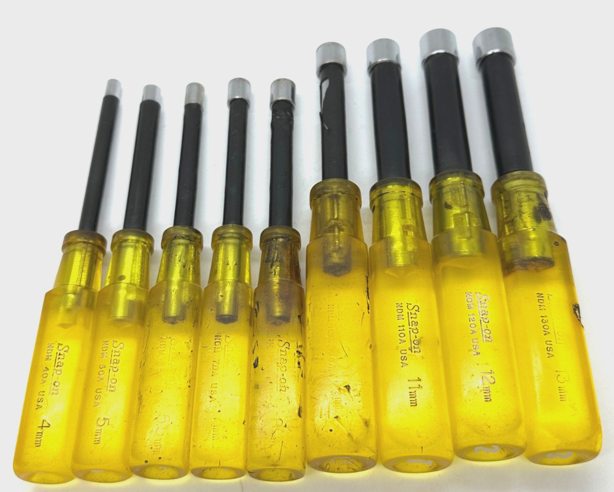 🇺🇸 SNAP ON Tools Covered Shaft Nut Driver METRIC Screwdriver Set Lot Yellow