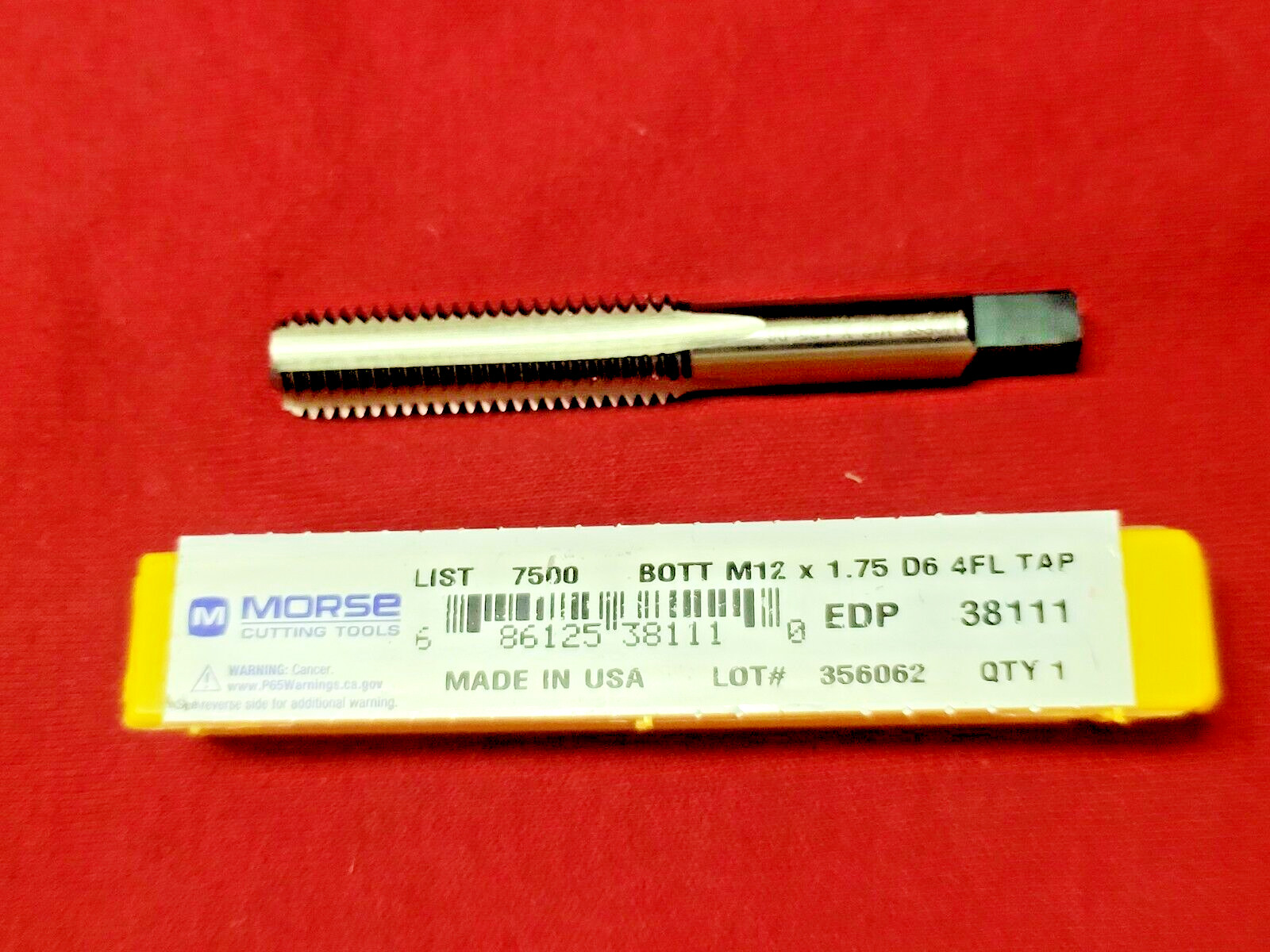 M12 X 1.75 12MM Bottom Tap Morse MT3838111 HSS Hand Tap D6 USA