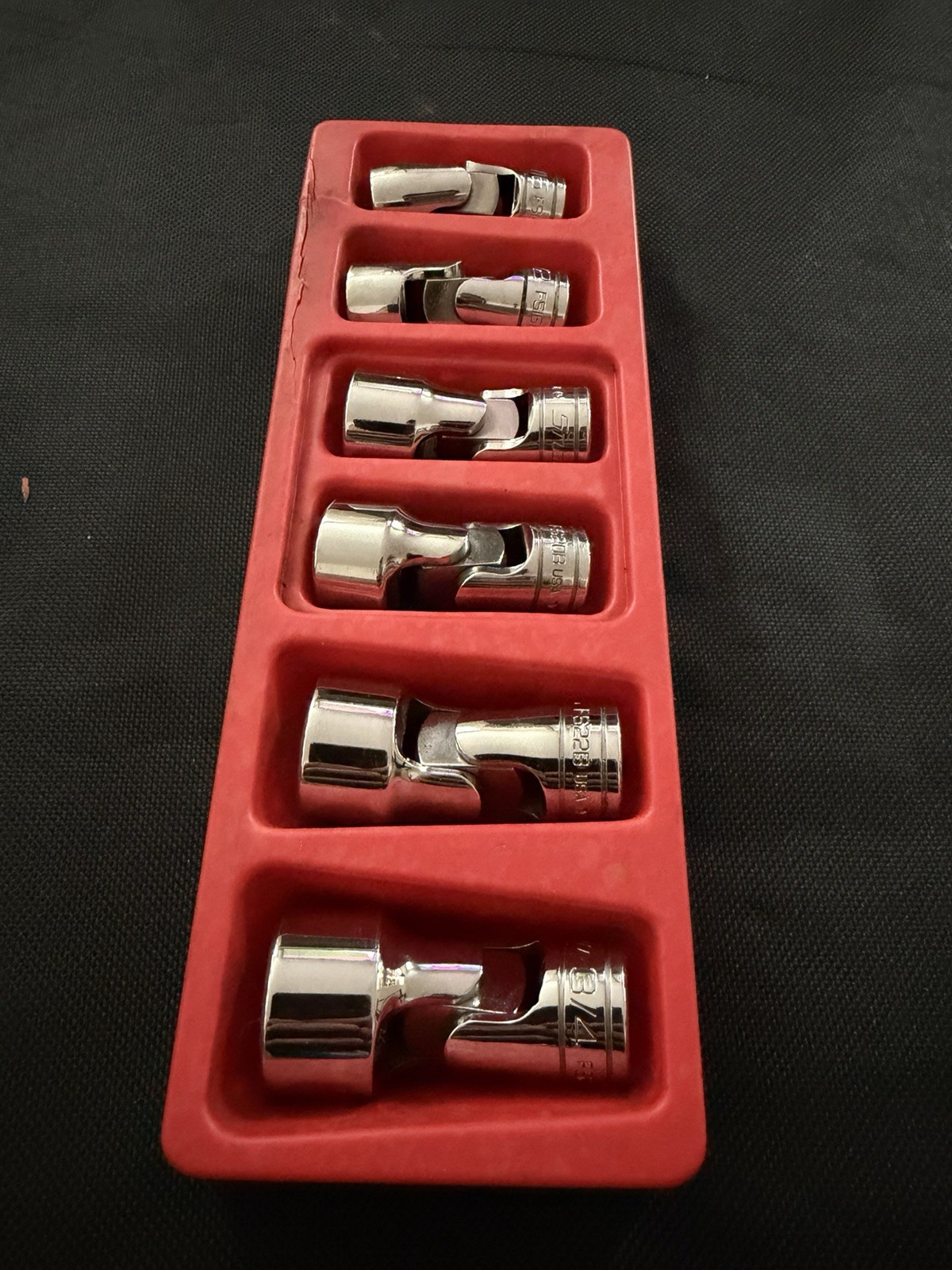 Snap-on 6 Piece 3/8 SAE Chrome Shallow Swivel Socket Set – 7/16 – 3/4 – FSB