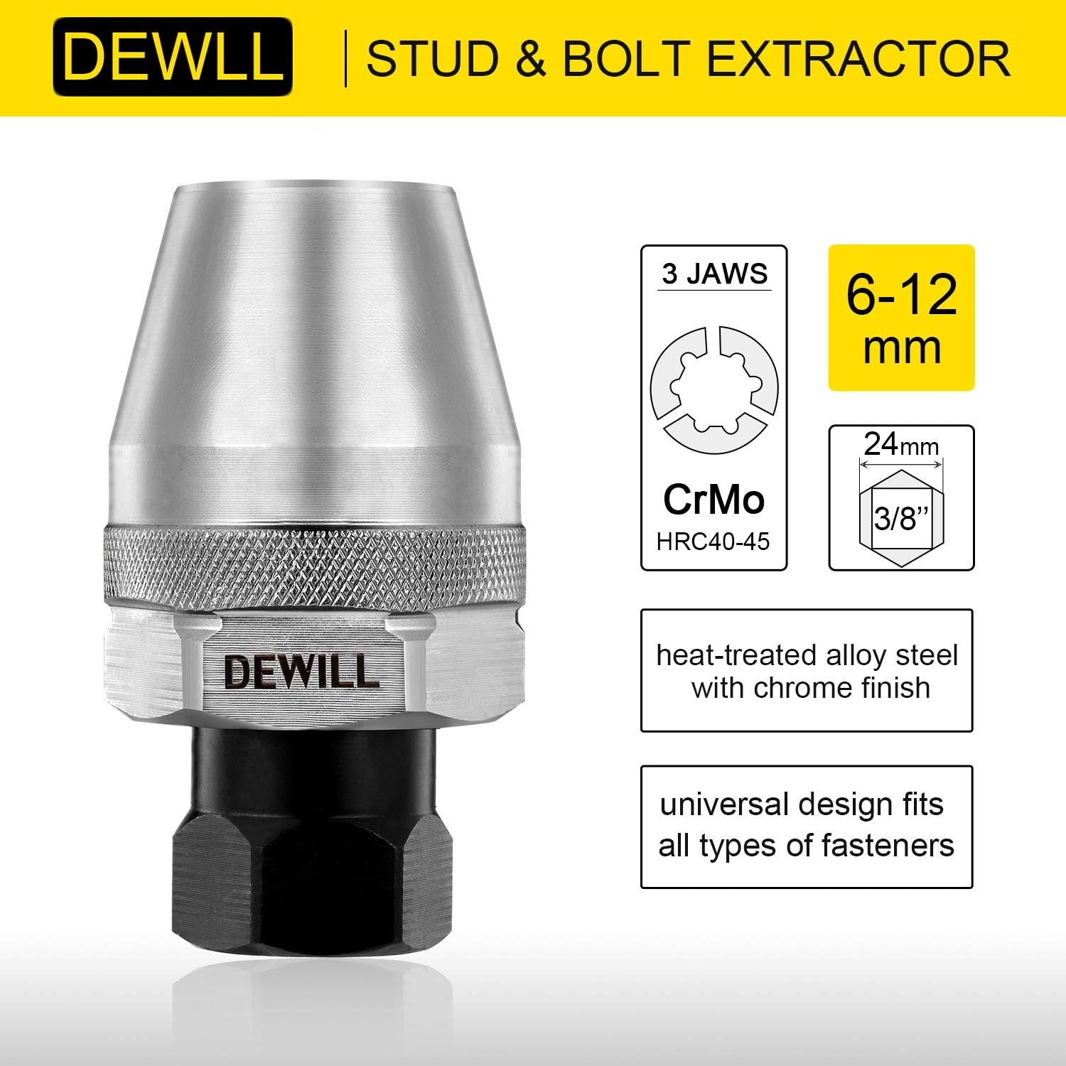 DEWILL Broken Bolt Remover, Stud Extractor Tool to Locks and Removes One Size