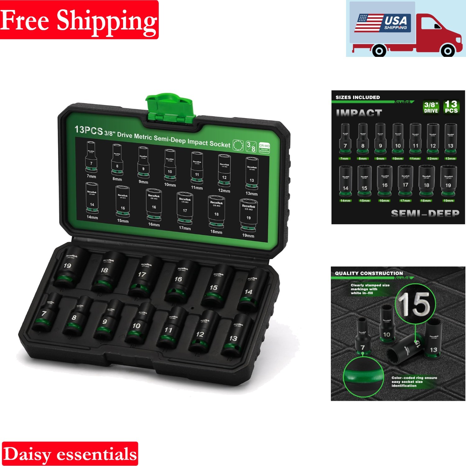 12-Point Impact Socket Set 7-19mm 3/8in Drive Chrome Molybdenum Steel