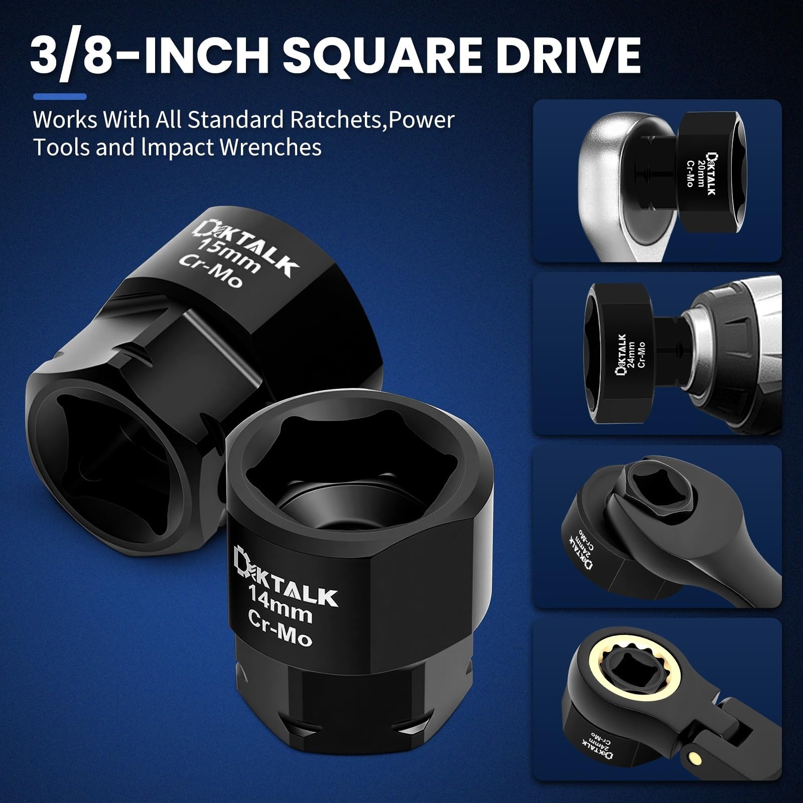 19-Piece Metric Stubby Impact Socket Set, 3/8″ Drive, Low Profile, 6mm-24mm, Cr-