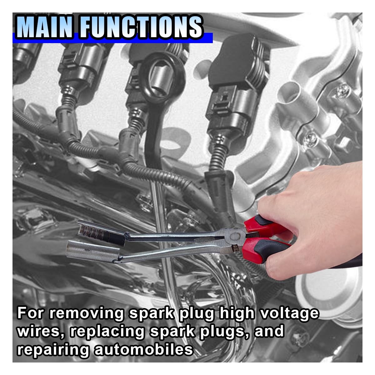 Car Spark Plug Wire Removal Pliers Tool, 11 Inch Sleeve, Black+red+silver
