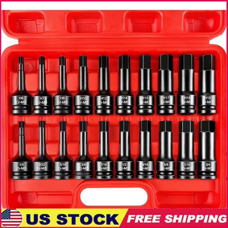 1/2″ Drive Master Impact Hex Bit Set 20 Piece Hex Driver Socket Set SAE & Metric