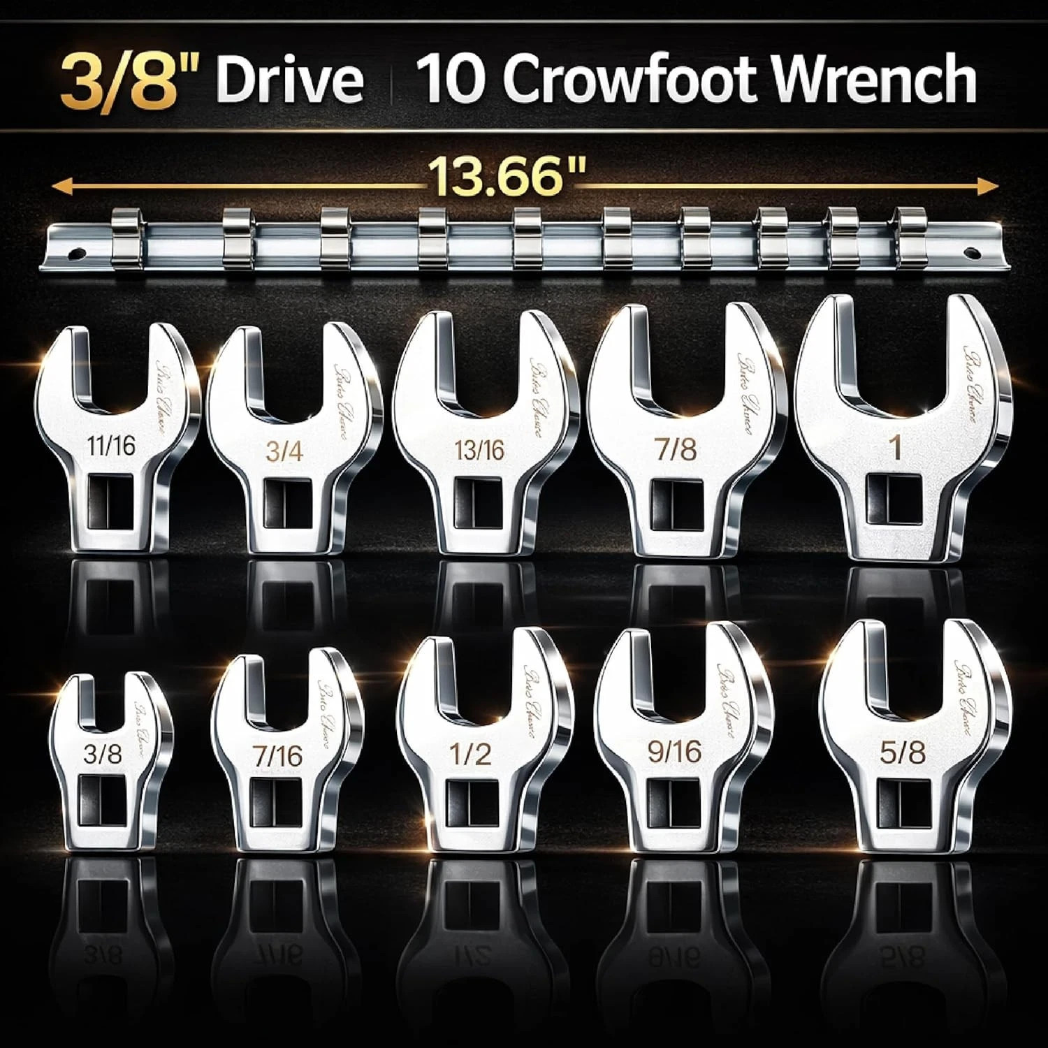 10 Pcs 3/8″ Drive Crowfoot Wrench Set, 3/8”-1”, SAE Open-End Nut Wrench Set