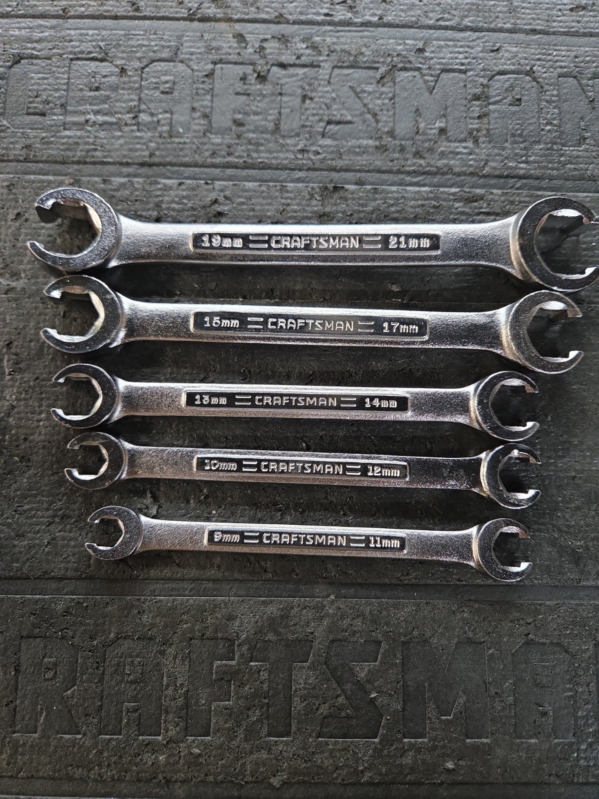 Sears Craftsman USA 5Pc METRIC Flare Nut Line Wrench Set -VA 9-17, 19, 21mm