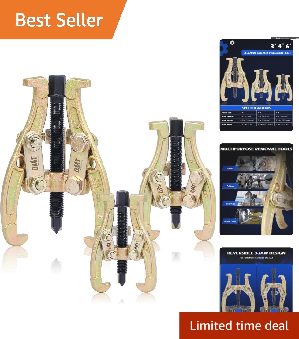 3-Piece Heavy-Duty Gear Puller Set – Reversible Jaws for Safe Component Removal
