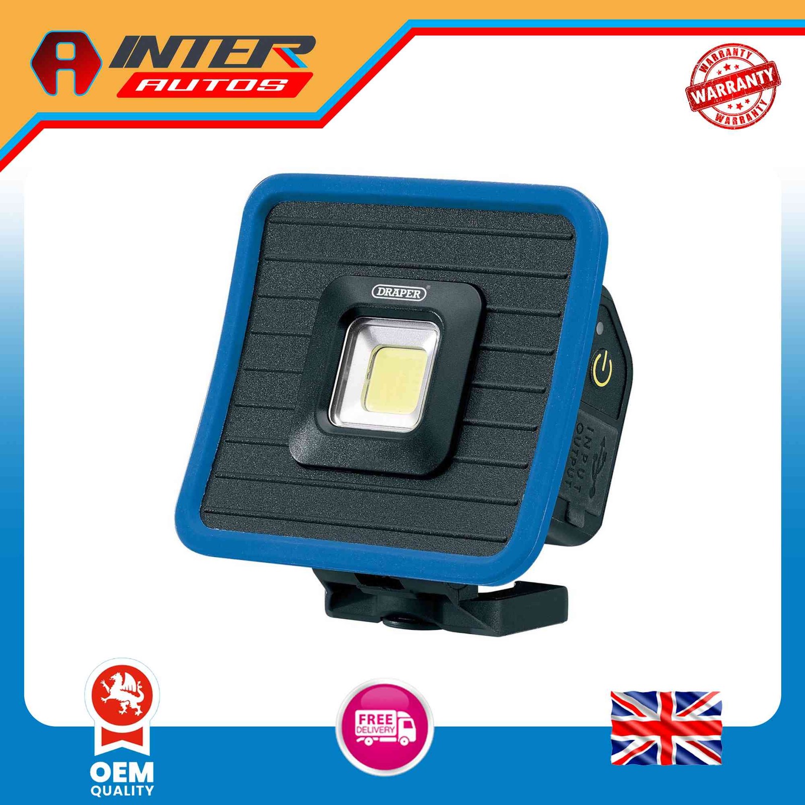 Draper LED Rechargeable Mini Flood Light Power Hanging Hook 10W 1000 Lumens Blue