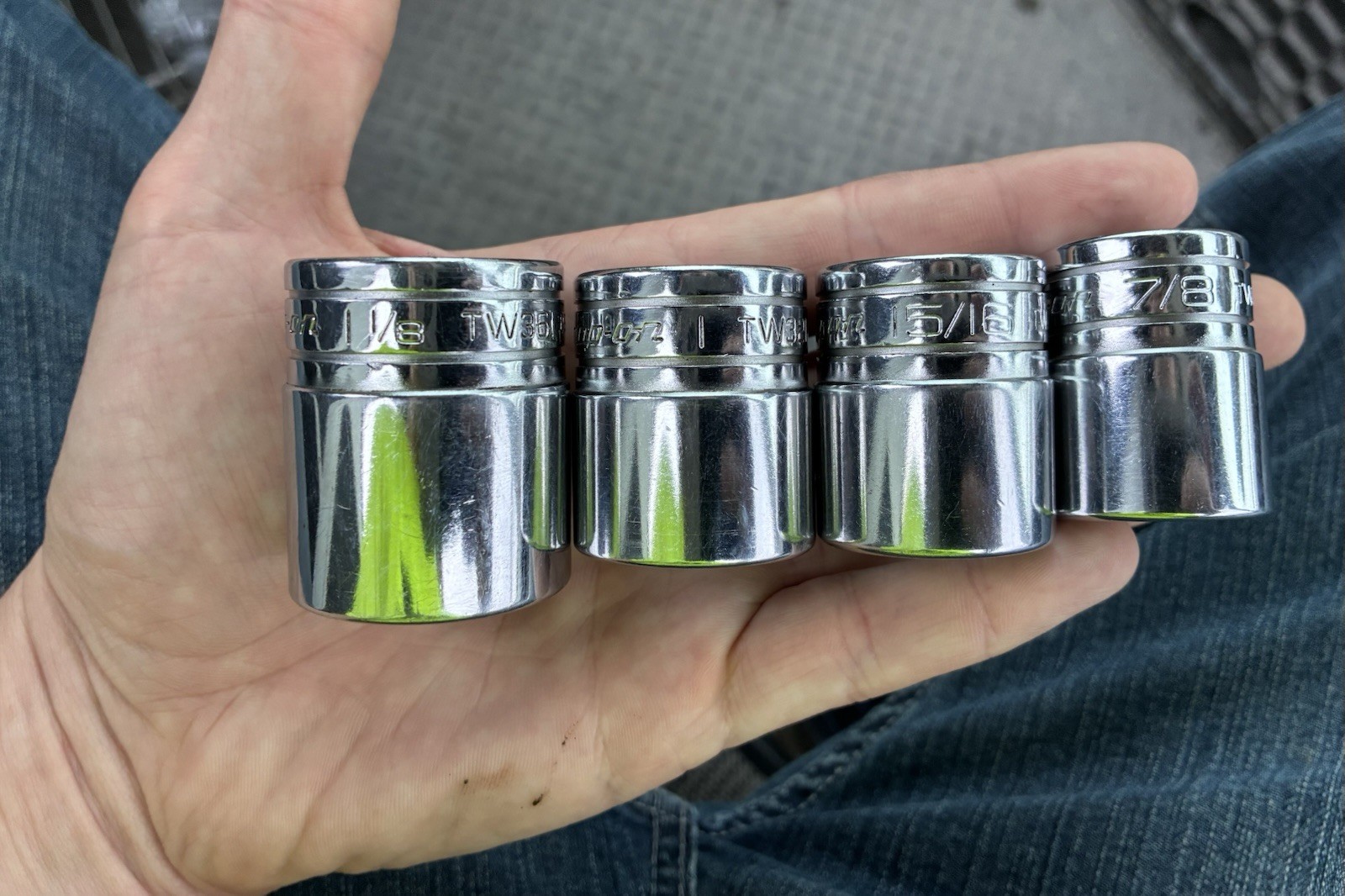 Snap On 1/2 Drive Sockets (Initials Scratched Into Sockets) 7/8 15/16 1 1-1/8