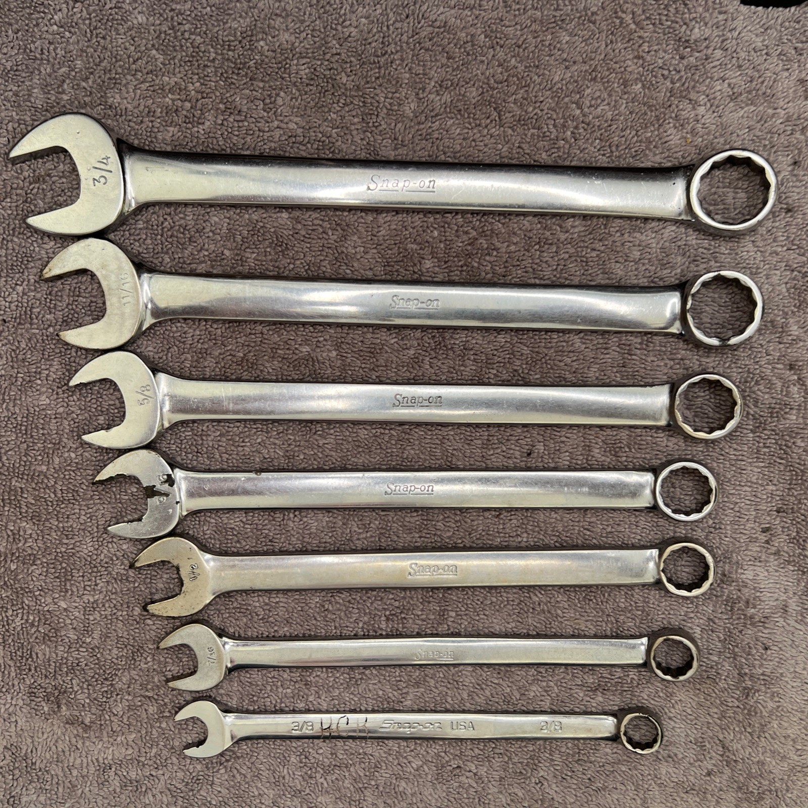 Snap-On Tools USA 7pc 3/8-3/4” (SOEX12-OEX24) Chrome Combination Wrench 12 Point