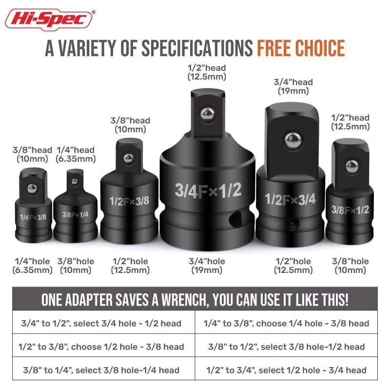 3/4″ to 1/2″ Impact Socket Adapter Cr-Mo Steel Drive Reducer F/M Heavy Duty