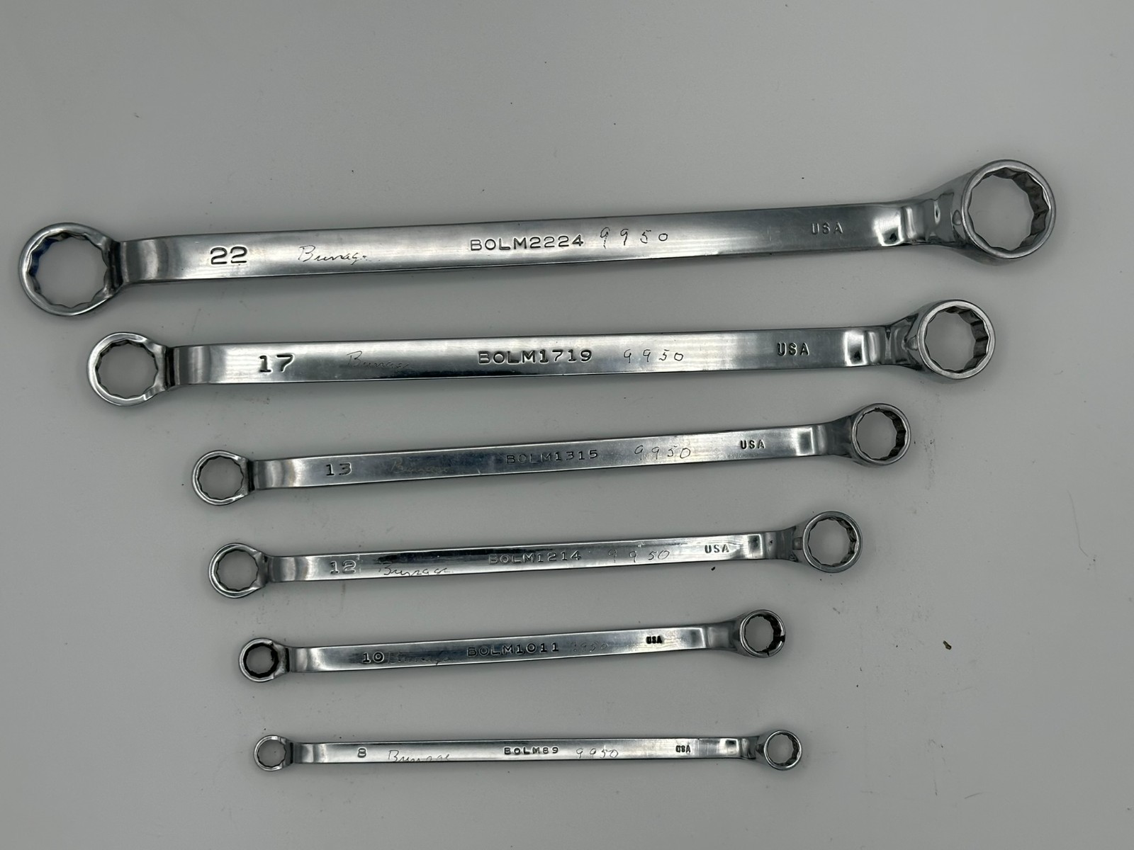 6pcs Mac Tools Metric BOLM 12PT Set 8mm to 24mm Chrome Offset Box End Wrench