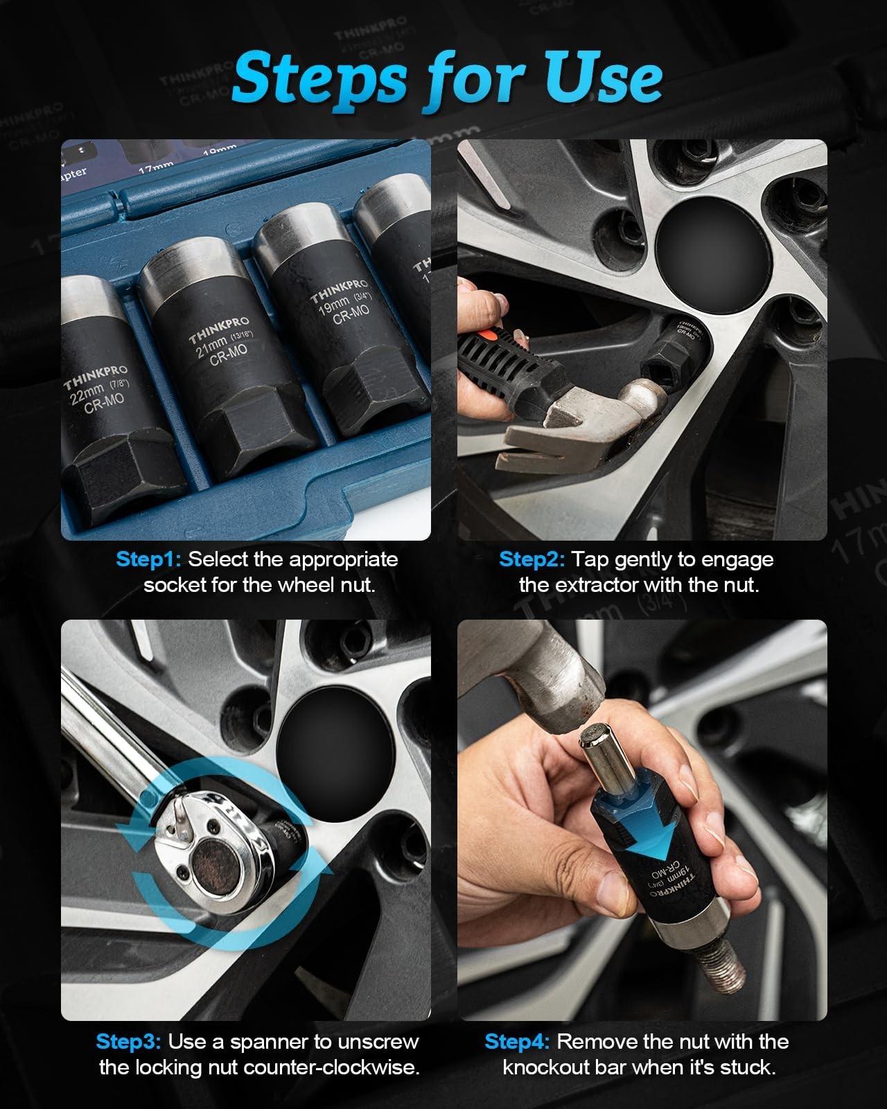 6-Piece Deep Lug Nut Extractor Set – Stripped Lug Nut Remover Tool for Broken Bo