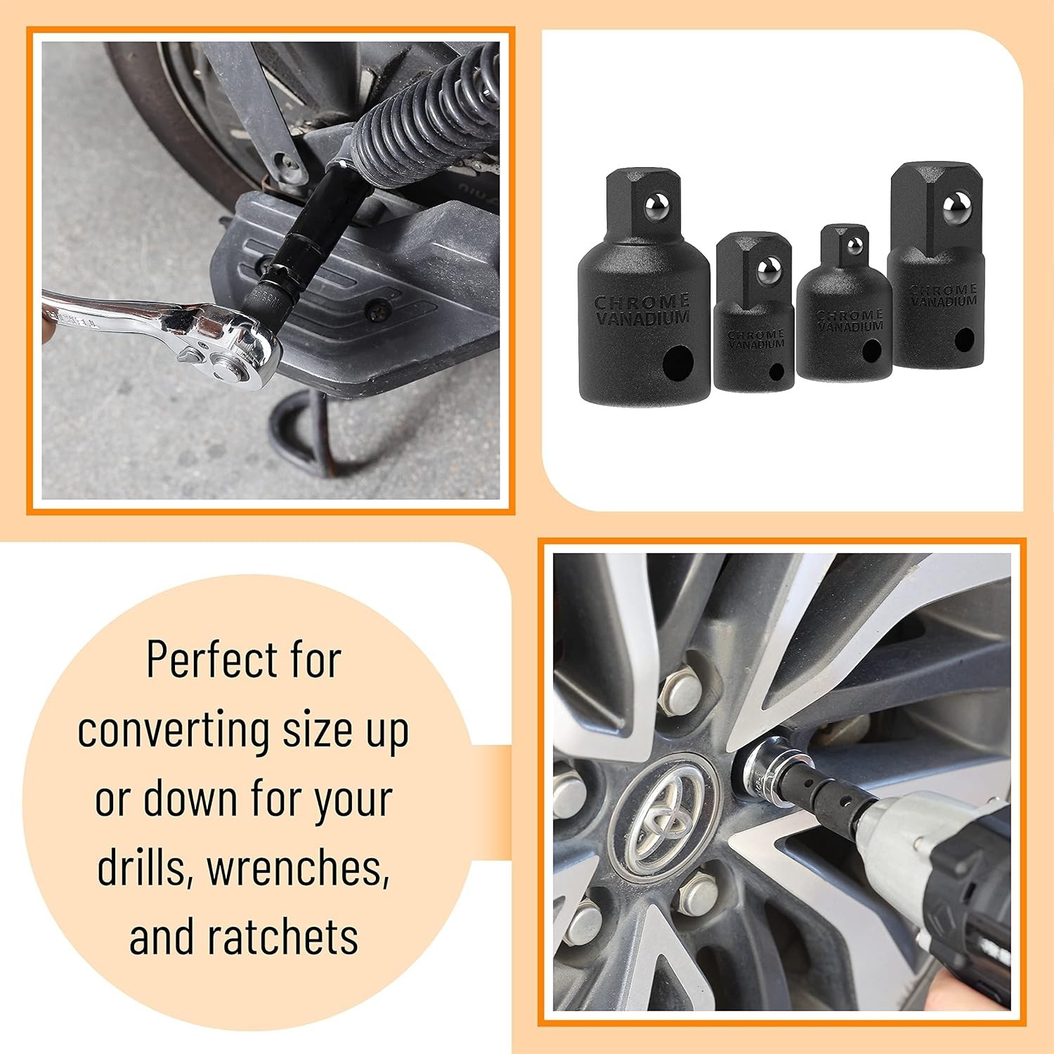 Bates 4-Piece Impact Socket Adapter Set – Heavy-Duty with Black Oxide Finish