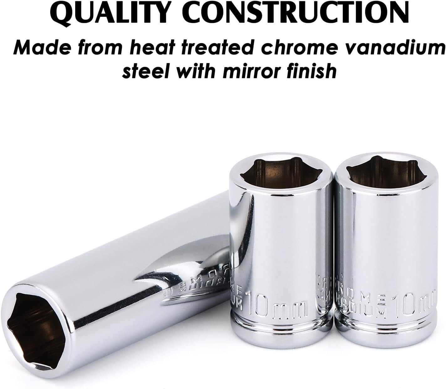 4PCS 1/4″Drive 10mm Deep&Shallow Socket, 6 Point, Cr-V Steel, 10mm