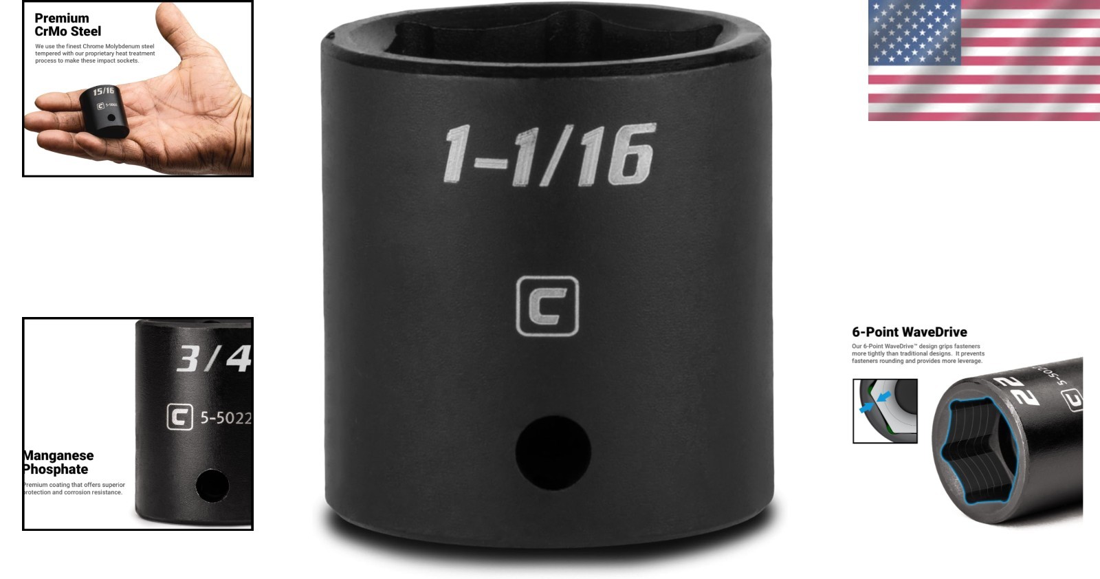 1-1/16-Inch Shallow Impact Socket – Durable Chrome Molybdenum Steel Construction