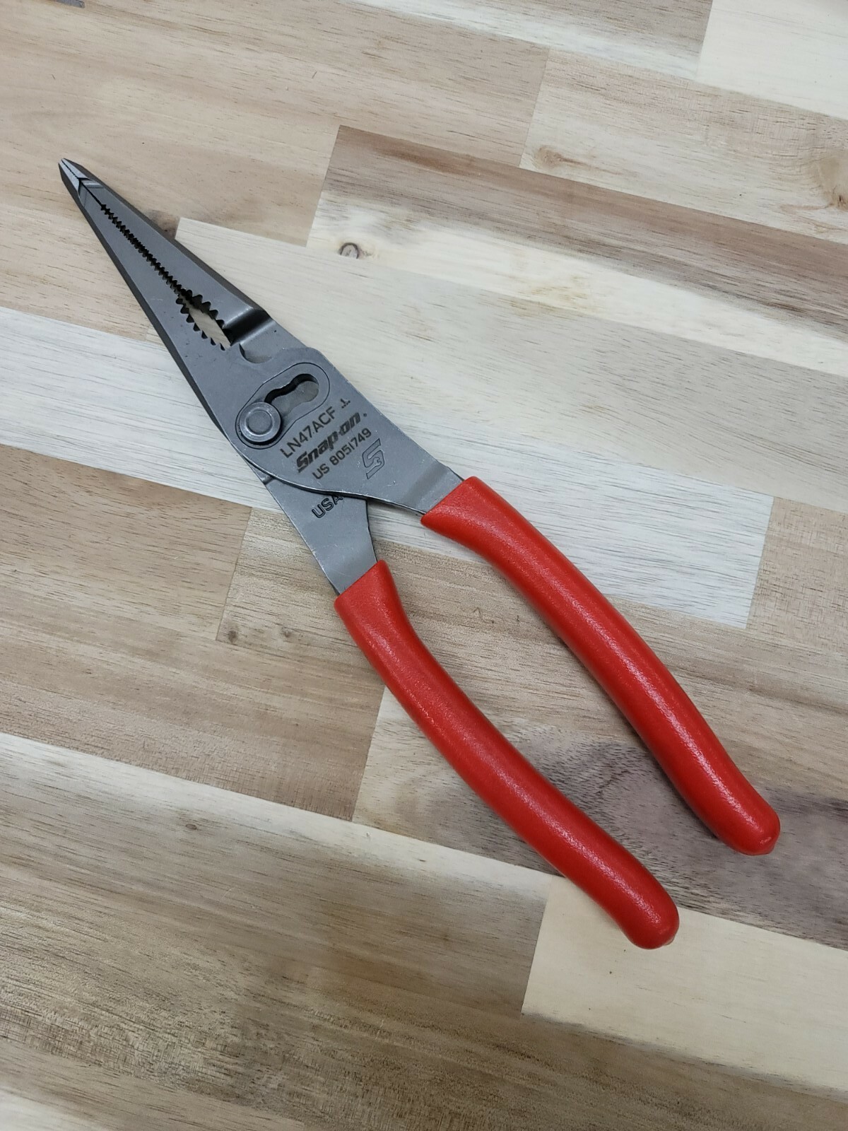 *NEW Snap On LN47ACF 9″ Needle Nose/Slip-Joint Combo RED Handle Soft Grip Pliers