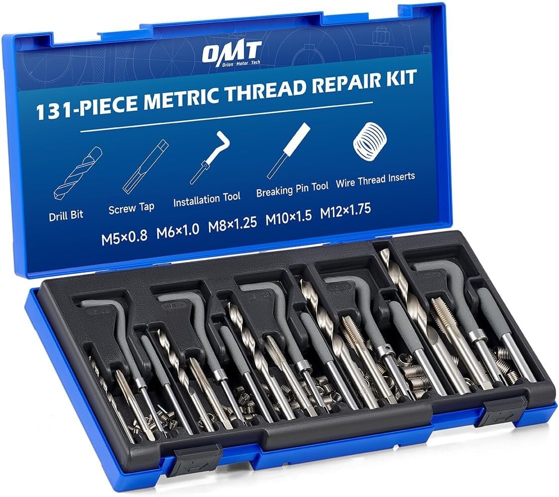Portable Thread Repair Kit – 110 Inserts with HSS Drill Bits and Tools Included