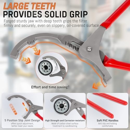 8-Piece Adjustable Oil Filter Wrench Set, 3-Jaw Pliers & Tools for Car, Truck, M
