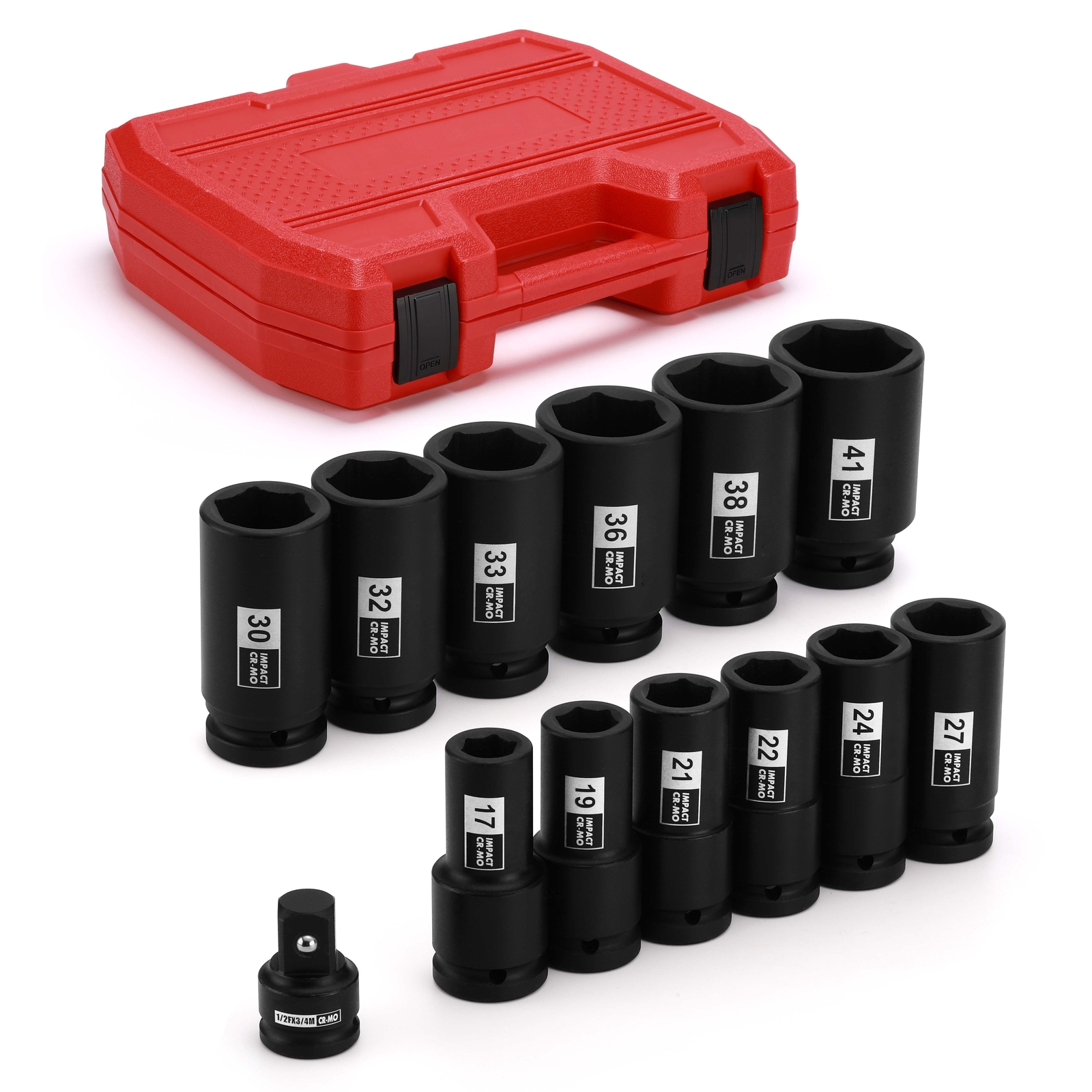 3/4″ Drive Deep Impact Socket Set 13Pcs Jumbo Socket Metric(17mm to 41mm) 6Point