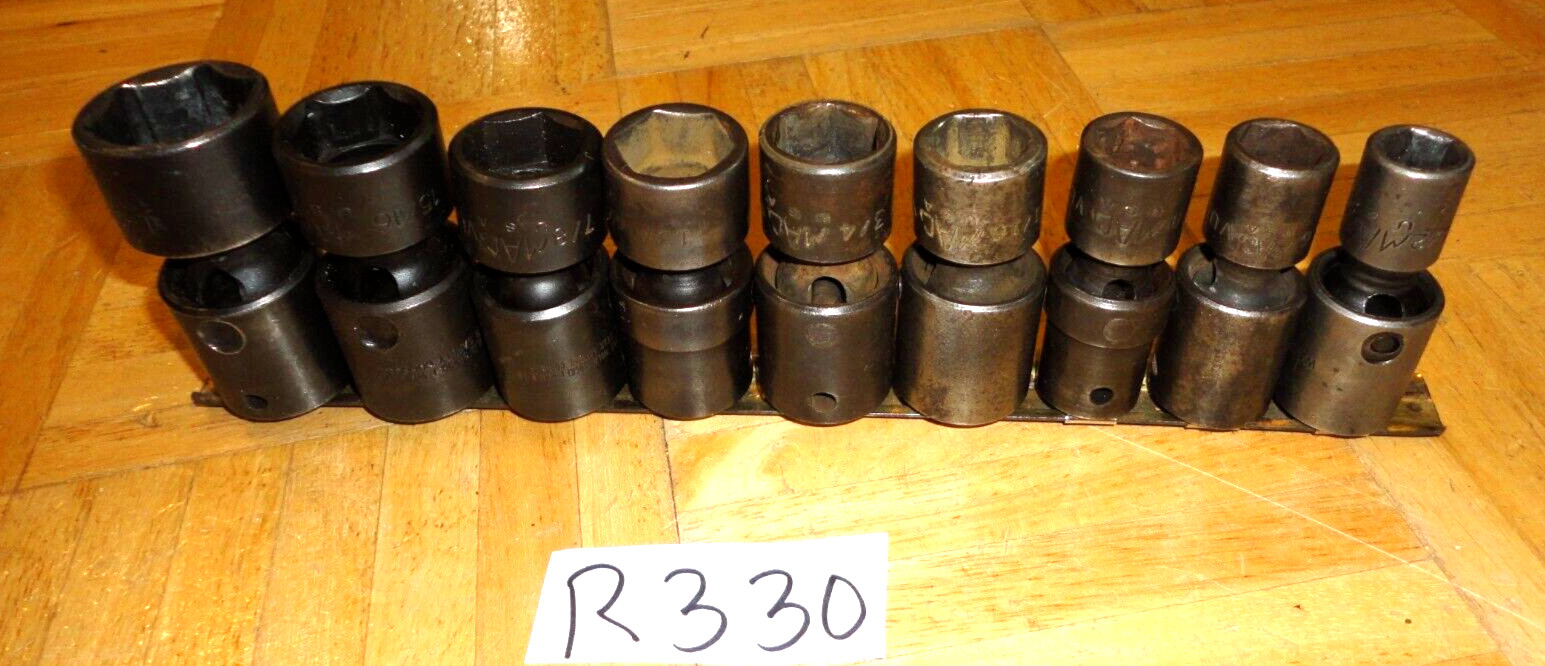 MAC TOOLS 9 PIECE 1/2 DRIVE SAE. SWIVEL IMPACT SOCKET SET 1/2 TO 15/16, 1-1/8