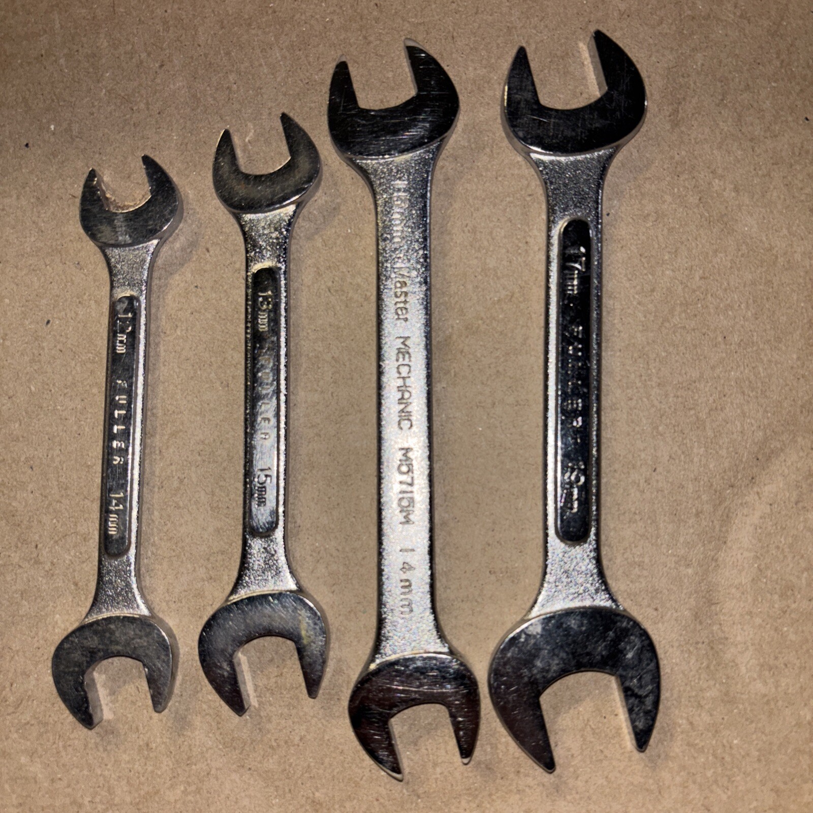 Steel Wrenches, 3 Fuller 1 Master Mechanic 12/14 mm, 14/15 mm, 13/15 mm, 17/19mm