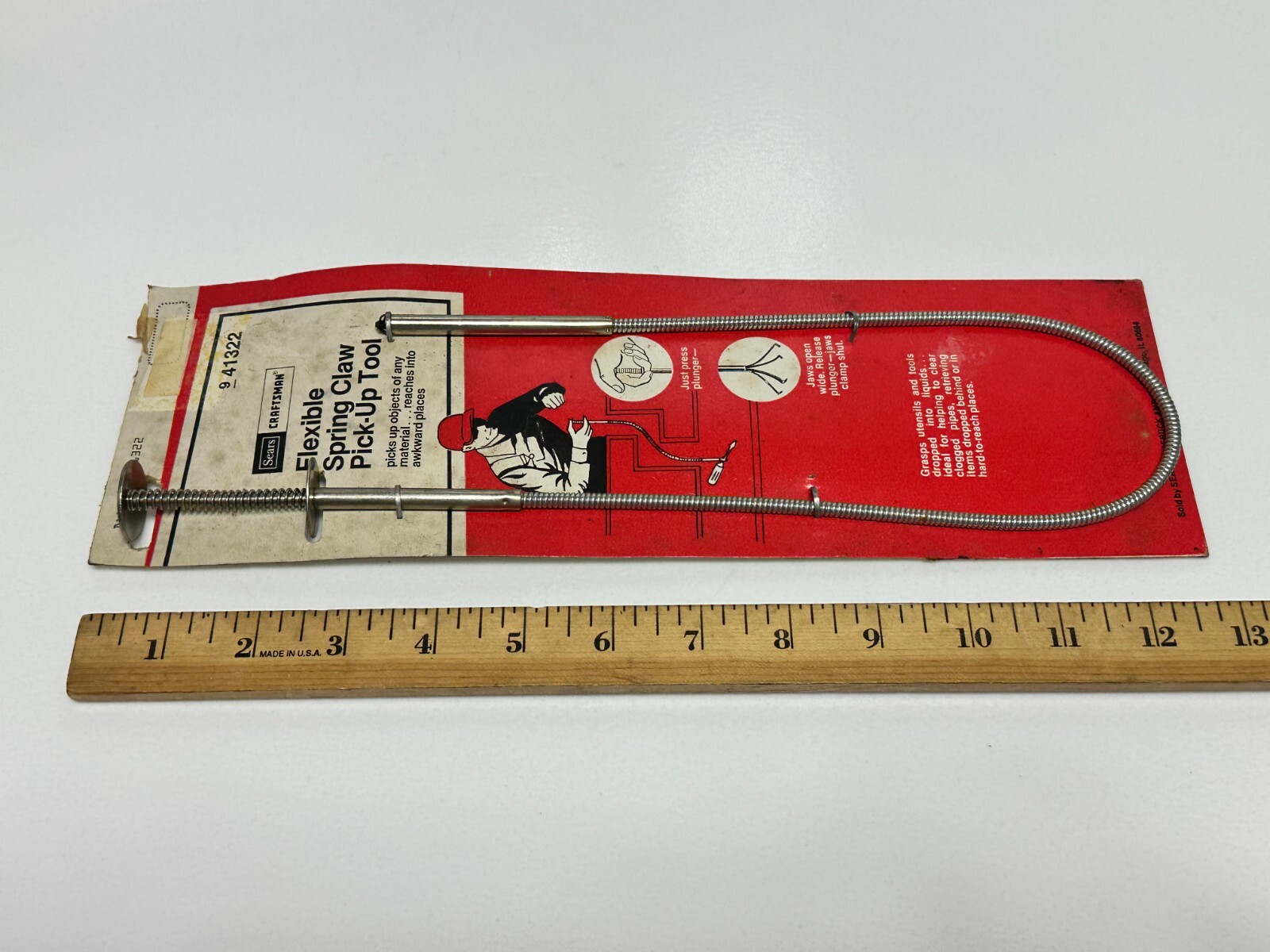 NOS Sears Craftsman 41322 USA Flexible Spring Claw Pick-Up Tool w/ Original Back