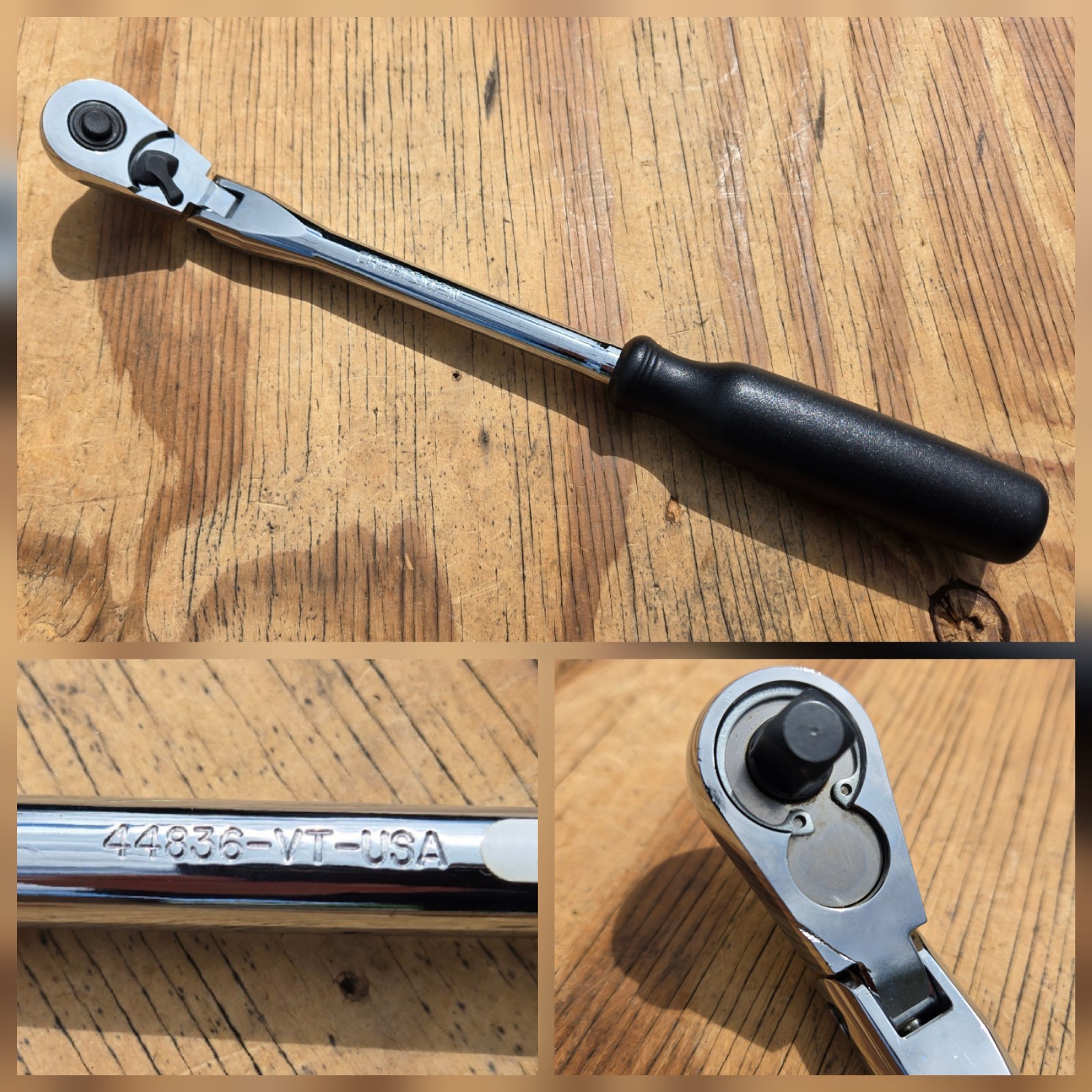 NOS SEARS Craftsman 12″ Flex Head Ratchet 3/8″ Drive Black Handle 44836 -VT- USA