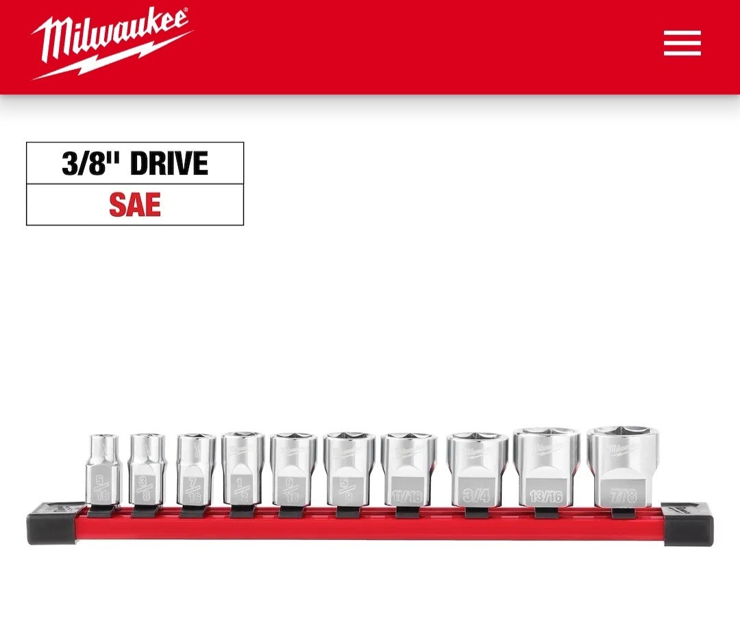 New Milwaukee 48-22-9403 Four Flat SAE 10 Piece Socket Set Size 5/16 – 7/8