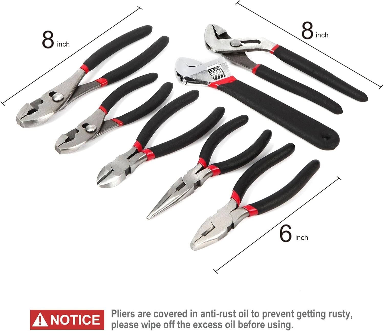 FASTPRO 7-Piece Utility Pliers and Wrench Set, Includes 8″ Black & Red