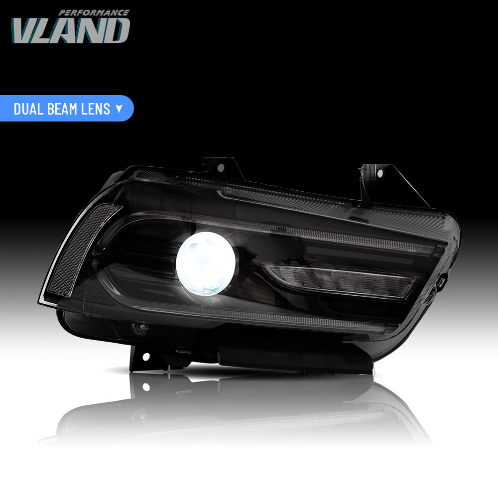 VLAND Headlights w/RGB DRL Sequential Turn+LED Bulbs For Dodge Charger 2011-2014