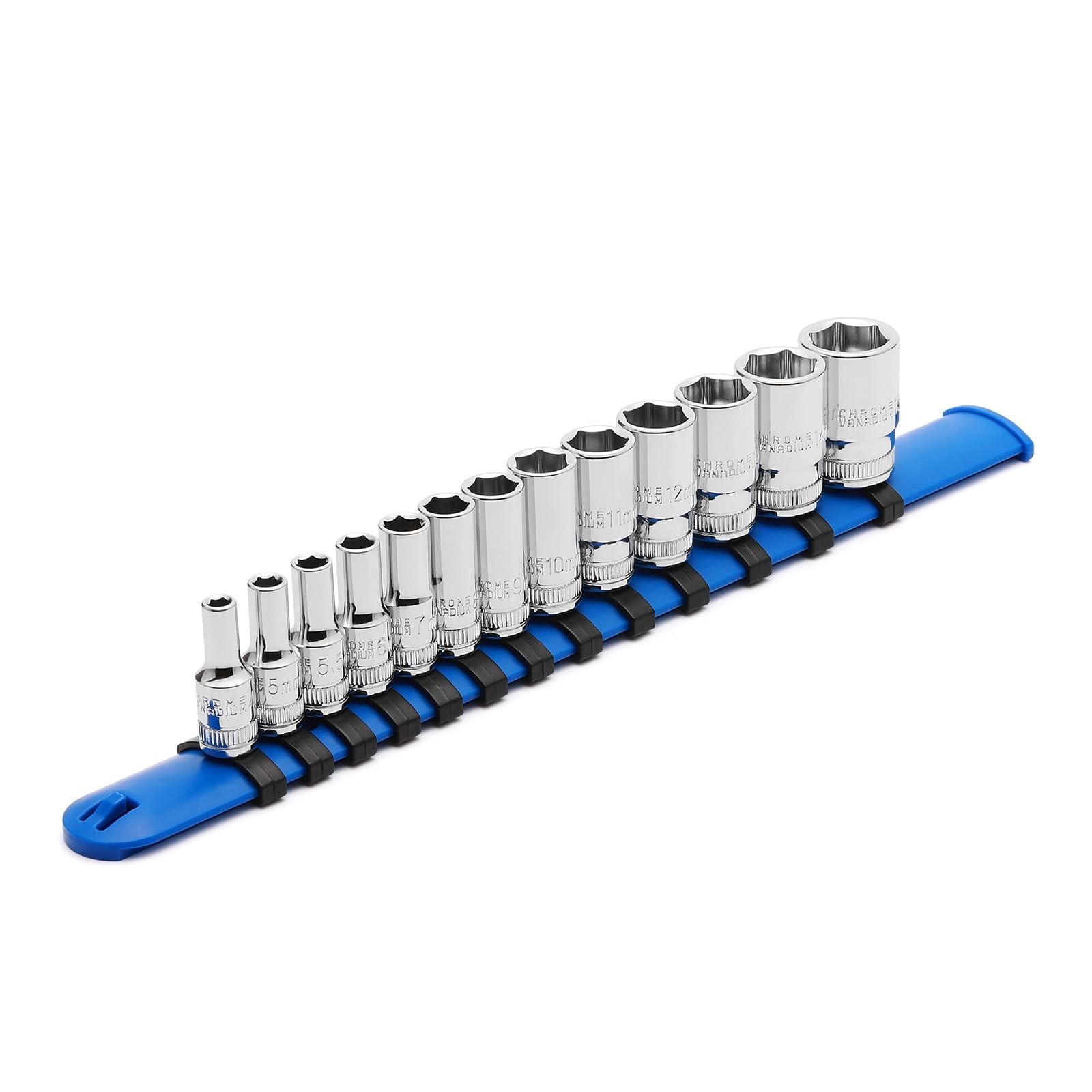 13PCS 1/4″ Drive Mid-Length Socket Set, 6-Point, Chrome Finish, Metric 4mm-15mm