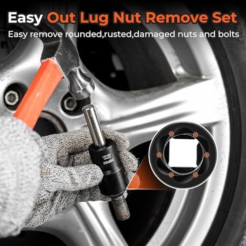 6-Piece Lug Nut Removal Tool Set, 1/2″ Drive Extractor for Damaged & Rusted Bolt