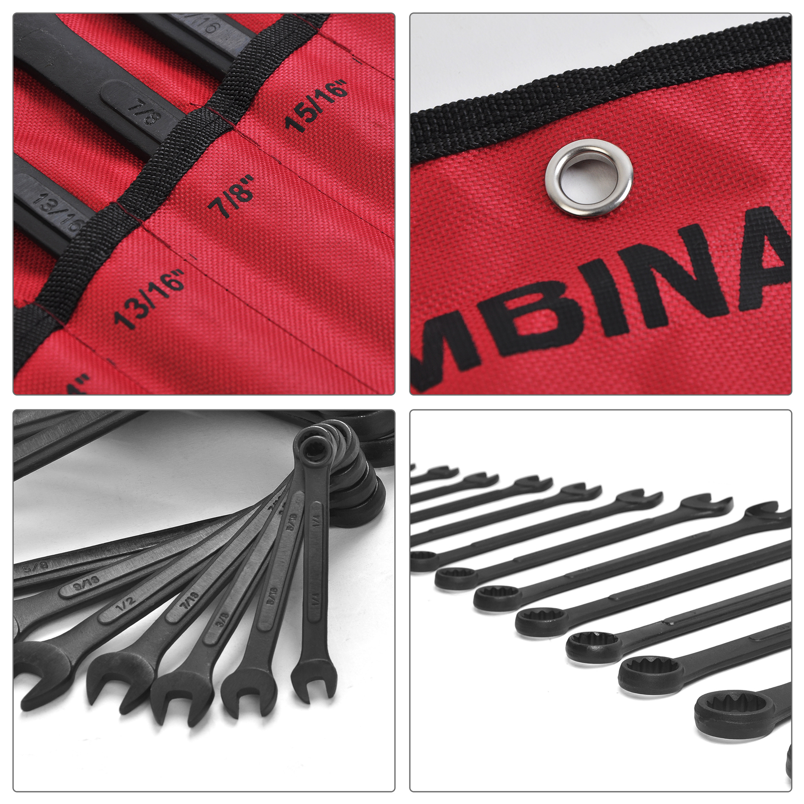 16pcs Combination Wrench Set SAE 1/4″ to 1-1/4″ with Roll Up Pouch Raised Panel