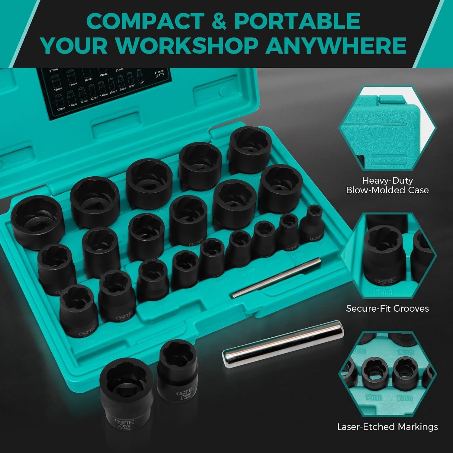All-in-One 22-Piece Lug Nut Extractor for 1/2″ & 3/8″ Drives – Easy Removal Kit