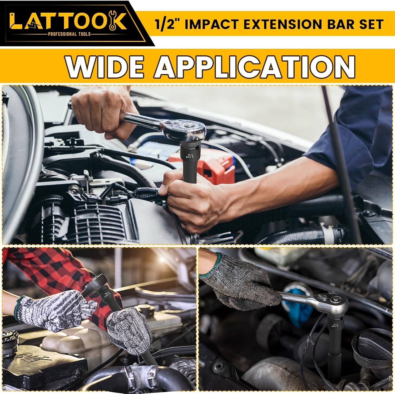 1/2 Inch Drive Impact Extension Bar Set, 3 Piece Socket Extensions