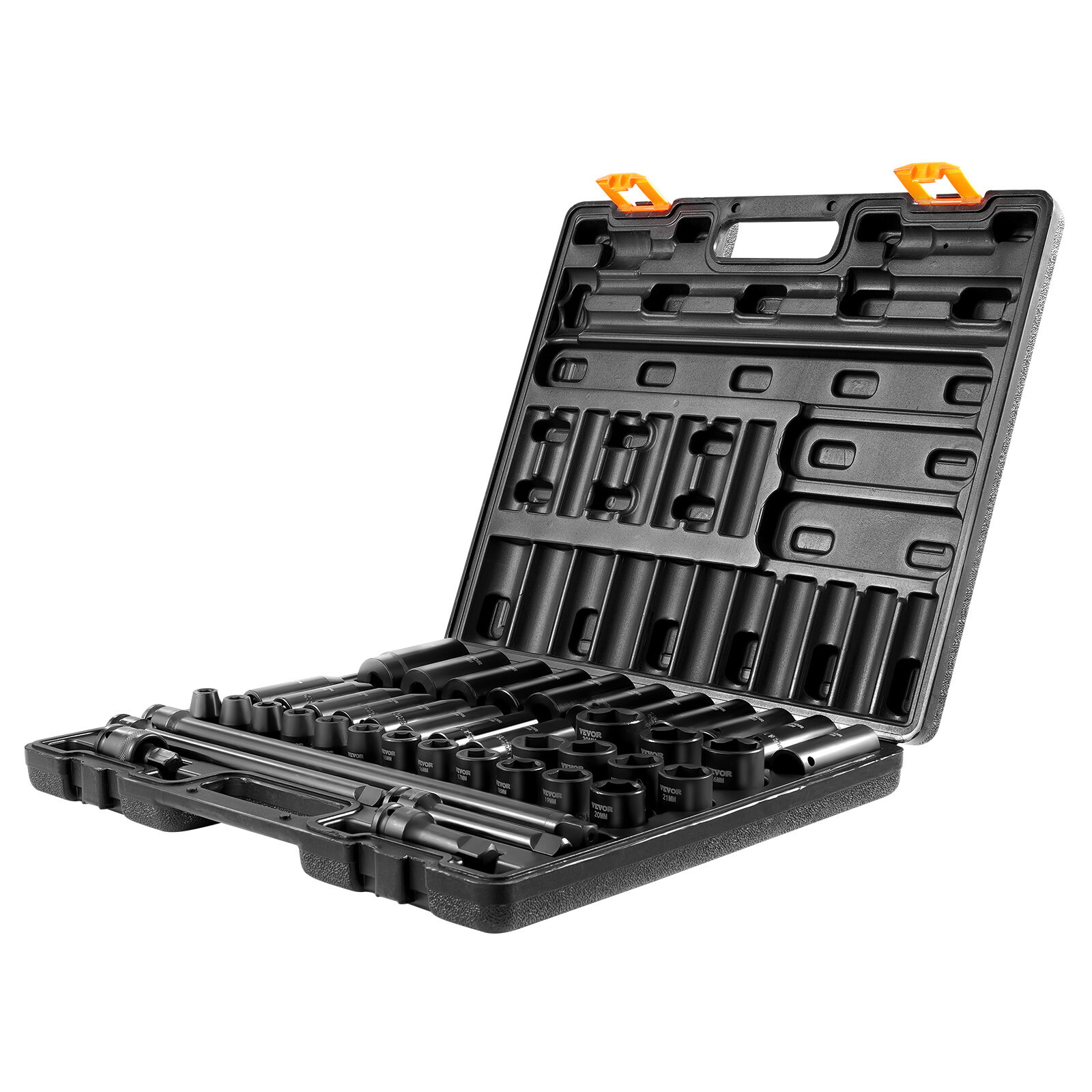 Impact Socket Set 1/2 Inch 43 Pcs Standard+Deep 9 to 30 MM 6-Point Extension Bar