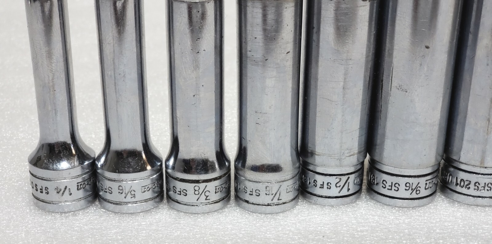 LOT OF 10 Snap On SFS081 (1/4″) TO SFS231 (7/8″) 3/8″ drive 6 point deep socket