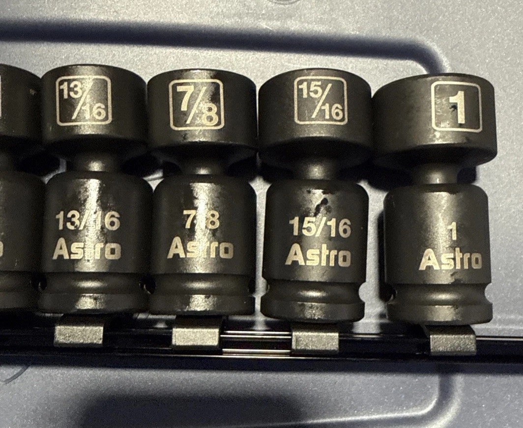 Astro 10pc 1/2″ Drive Nano Pinless Universal Impact Socket Set SAE 7/16” – 1”