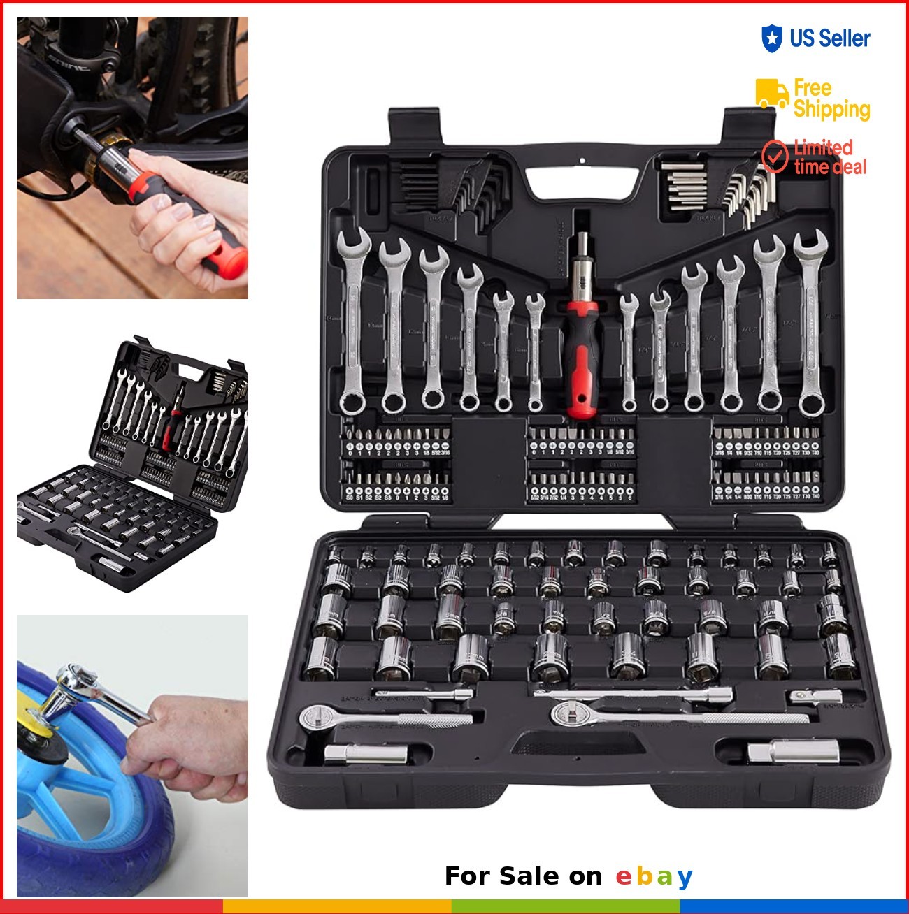 161-Piece Mechanics Tool Set 1/4 3/8 1/2 Inch Drive Socket Kit SAE Metric