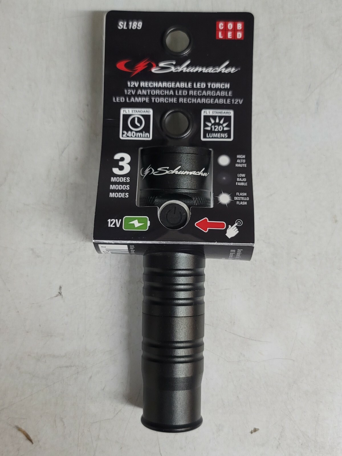 Schumacher 12V Cigarette Lighter Rechargeable Tactical Flashlight #SL189
