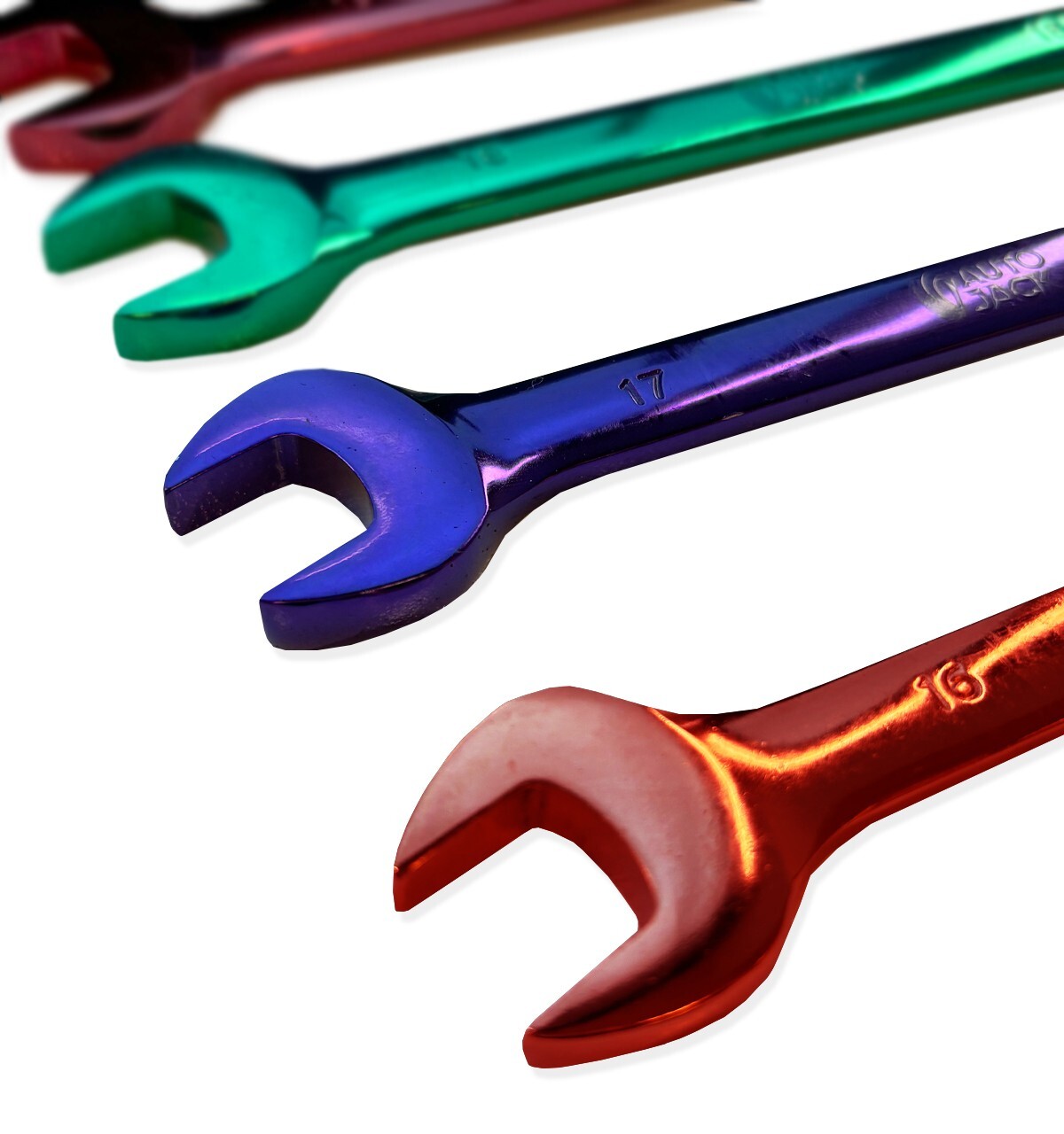 Ratchet Spanner Set 12pc Metric 8-19mm Multi-Coloured Chrome Steel Tools