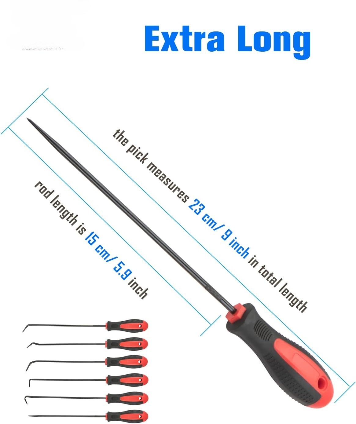 Extra Long Precision Hook and Pick Set, 6-Piece Set Chrome Vanadium Steel Shaft