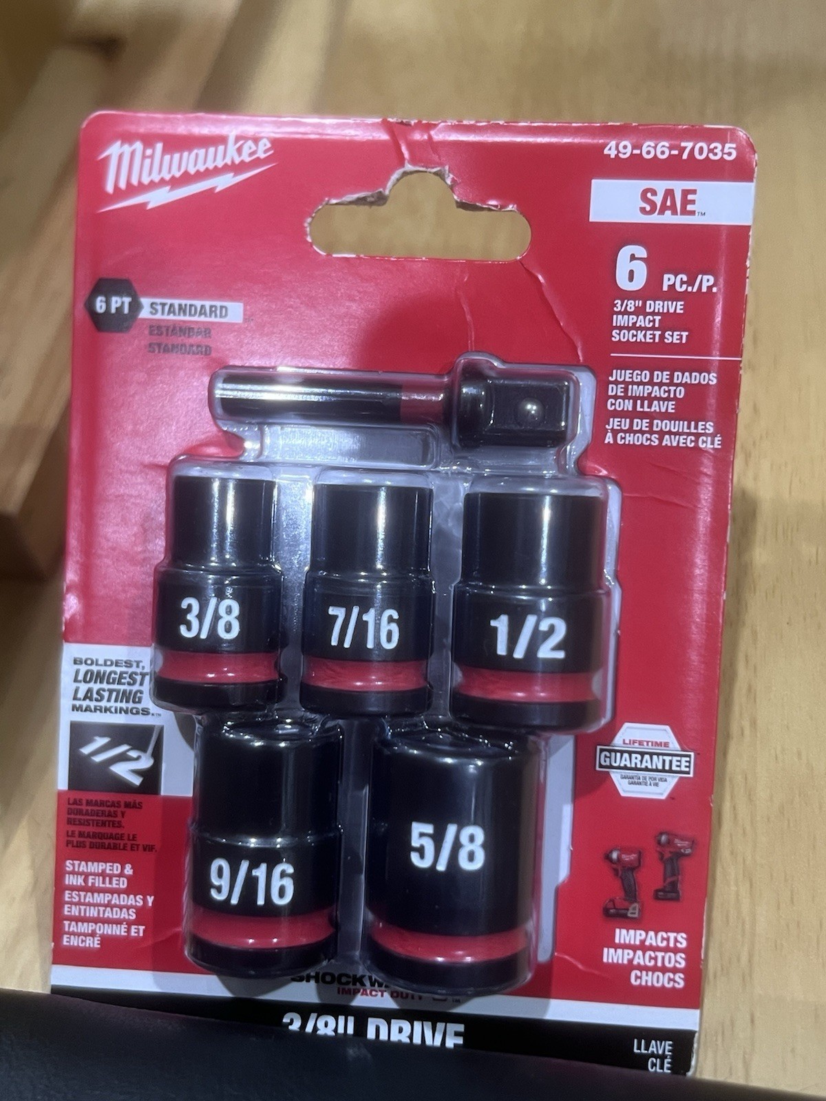 Milwaukee SAE 6pc 3/8″ Drive Impact Socket Set 49-66-7035 6pt Standard, SEALED
