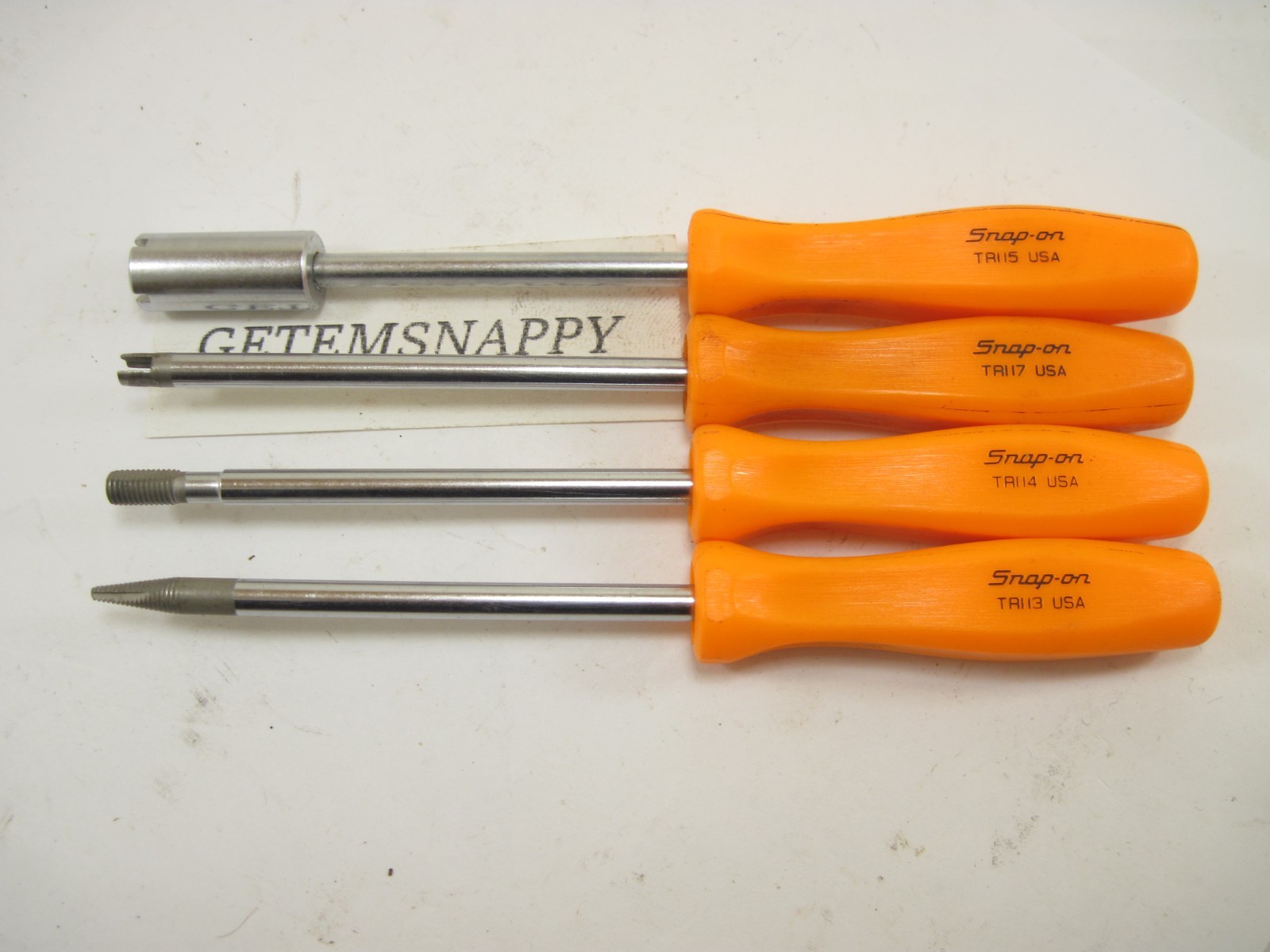 Snap On Tire Valve Core Set W/Orange Hard Screwdriver Handles TR113 114 115 117