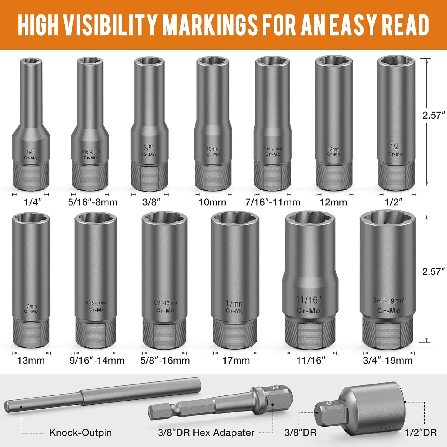 16PCS 3/8″ Drive Deep Bolt Extractor Set, Impact Bolt Nut Remover Set, Stripp…