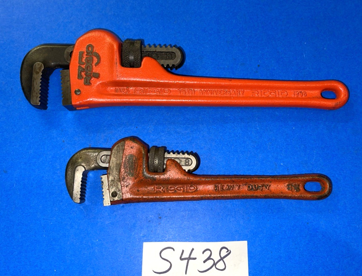 RIDGID TOOLS 2PC 10 INCH 75TH ANNIVERSARY & 8 INCH PIPE WRENCHES