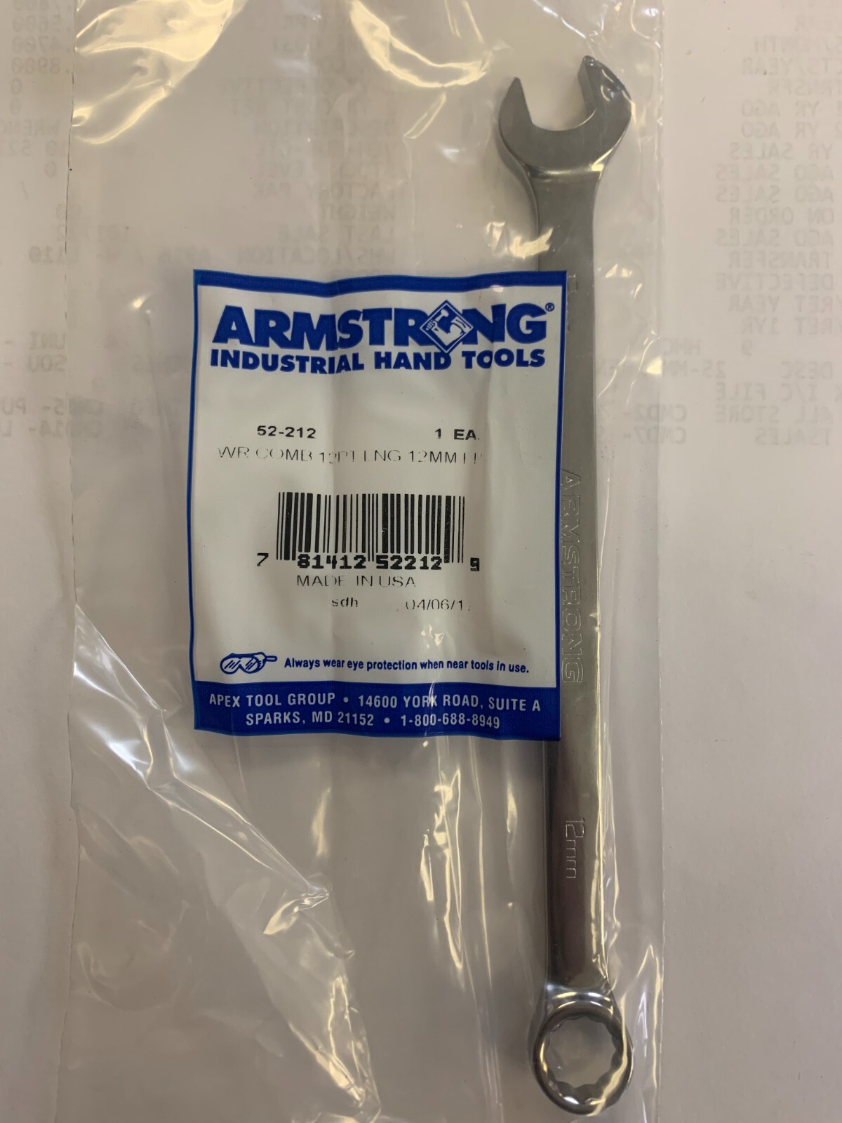 ARMSTRONG 12MM 12-MM 52-212 12-POINT 12-PT LONG COMBINATION WRENCH 52212